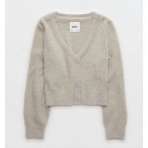 Aerie Super Soft Fuzzy Button Front Cropped Cardigan Sweater Women’s Medium
